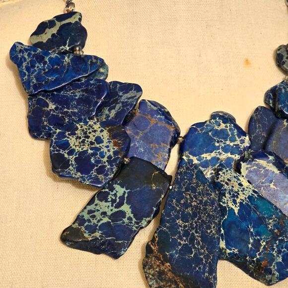 Blue Jade Chico's Necklace Semiprecious Stone Rustic Brutalist Style 18" - 22" L - Picture 14 of 15